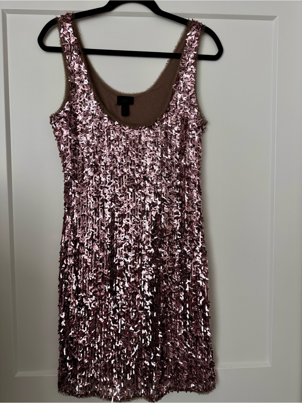 Banana Republic Pink and Olive Sequin Raw Hem Mini Dress